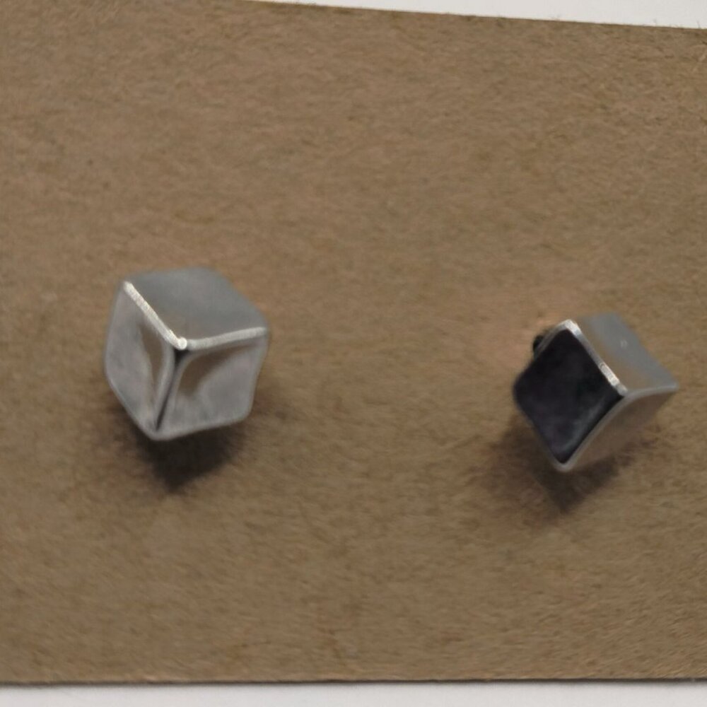 Cube Stud Earrings Minimalist Geometric Square Studs Small Silver Tone